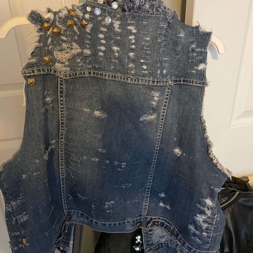 Distressed blinged denim vest